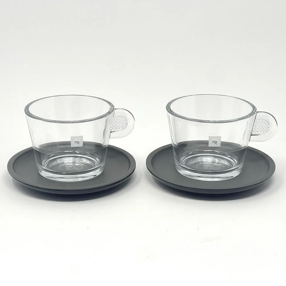 Nespresso View Lungo Glass Espresso Demitasse Cups Melamine Saucers Set Of 2